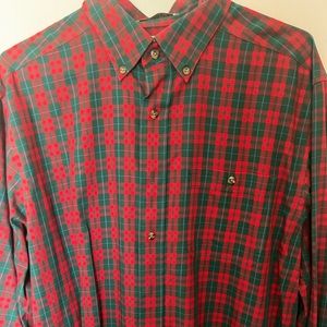 LL Bean. Long sleeve men’s casual. Med regular. Red and green with blue stripe.